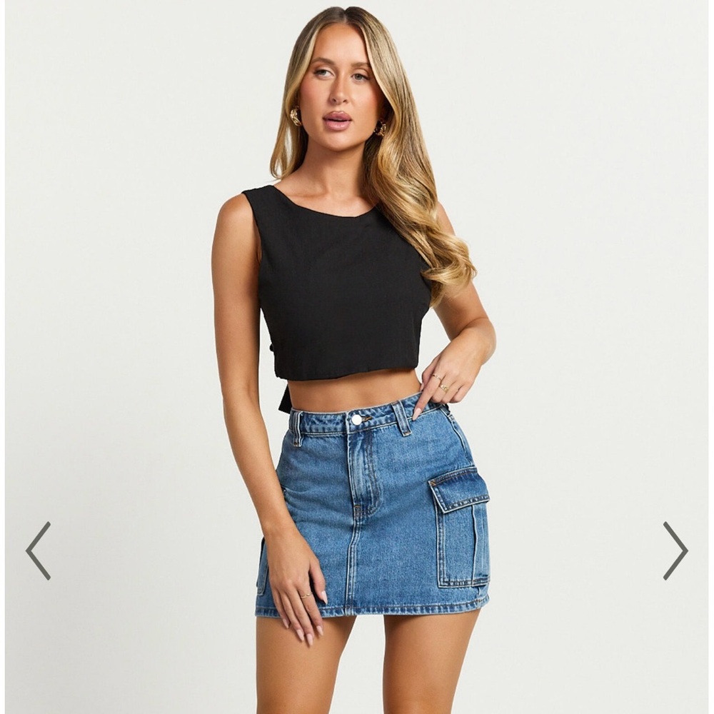 Showpo Wallace Blue Denim Mid Waisted Skirt Size US 2